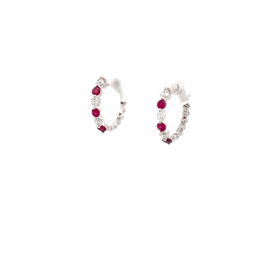 Vardy's Collection Round Diamond and Ruby Hoop Earrings in 14K White Gold (0.18ctw)