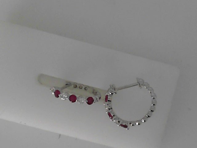 Vardy's Collection Round Diamond and Ruby Hoop Earrings in 14K White Gold (0.18ctw)