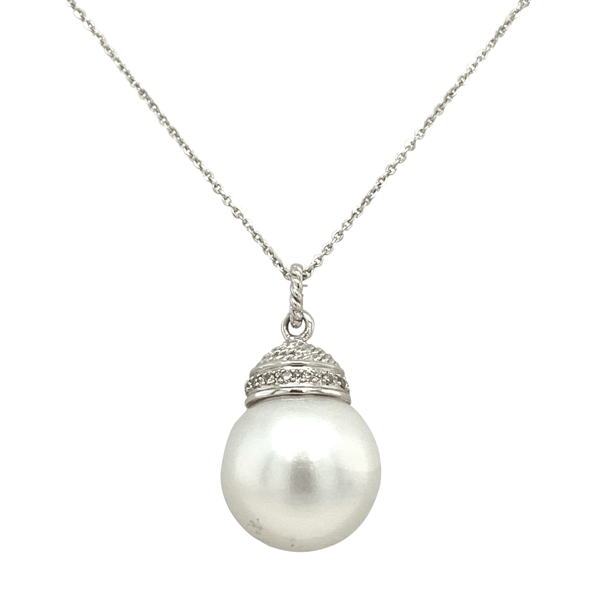 Vardy's Collection Round Diamond and South Sea Pearl Rope Pendant in 14K White Gold (12ct)