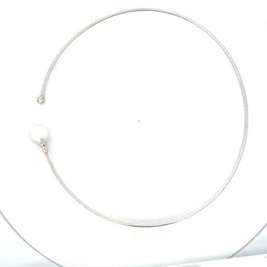 Vardy's Collection Round Diamond and South Sea White Excellent Pearl Choker Necklace in 18K White Gold (0.10ct)