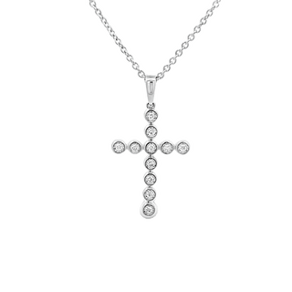 Vardy's Collection Round Diamond Cable Link Cross Pendant in 14K White Gold (0.08ct)