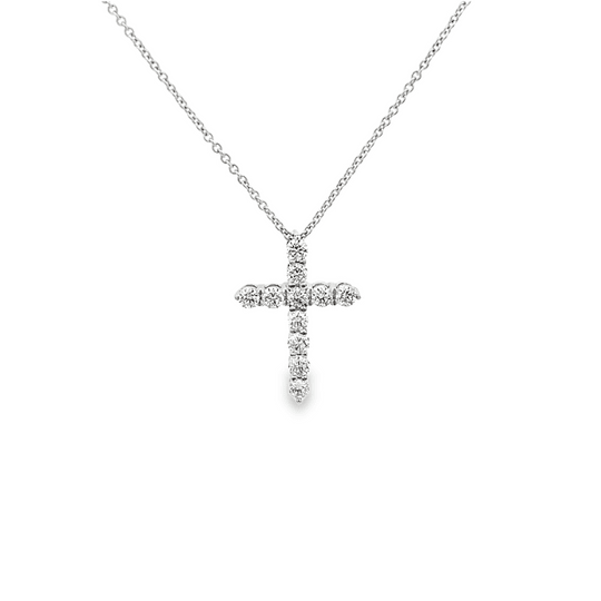 Vardy's Collection Round Diamond Cable Link Cross Pendant Necklace in 14K White Gold (0.50ctw)