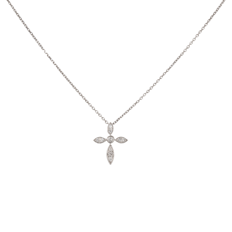 Vardy's Collection Round Diamond Cross Pendant in 14K White Gold (0.18ct)