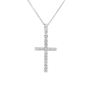 Vardy's Collection Round Diamond Cross Pendant Necklace in 14K White Gold (0.28ctw)