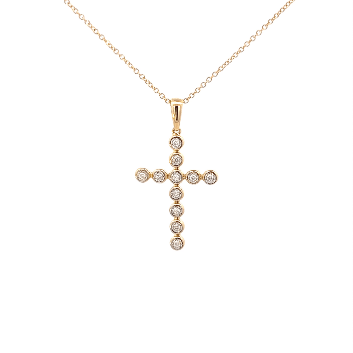 Vardy's Collection Round Diamond Cross Pendant Necklace in 14K Yellow Gold (0.11ct)