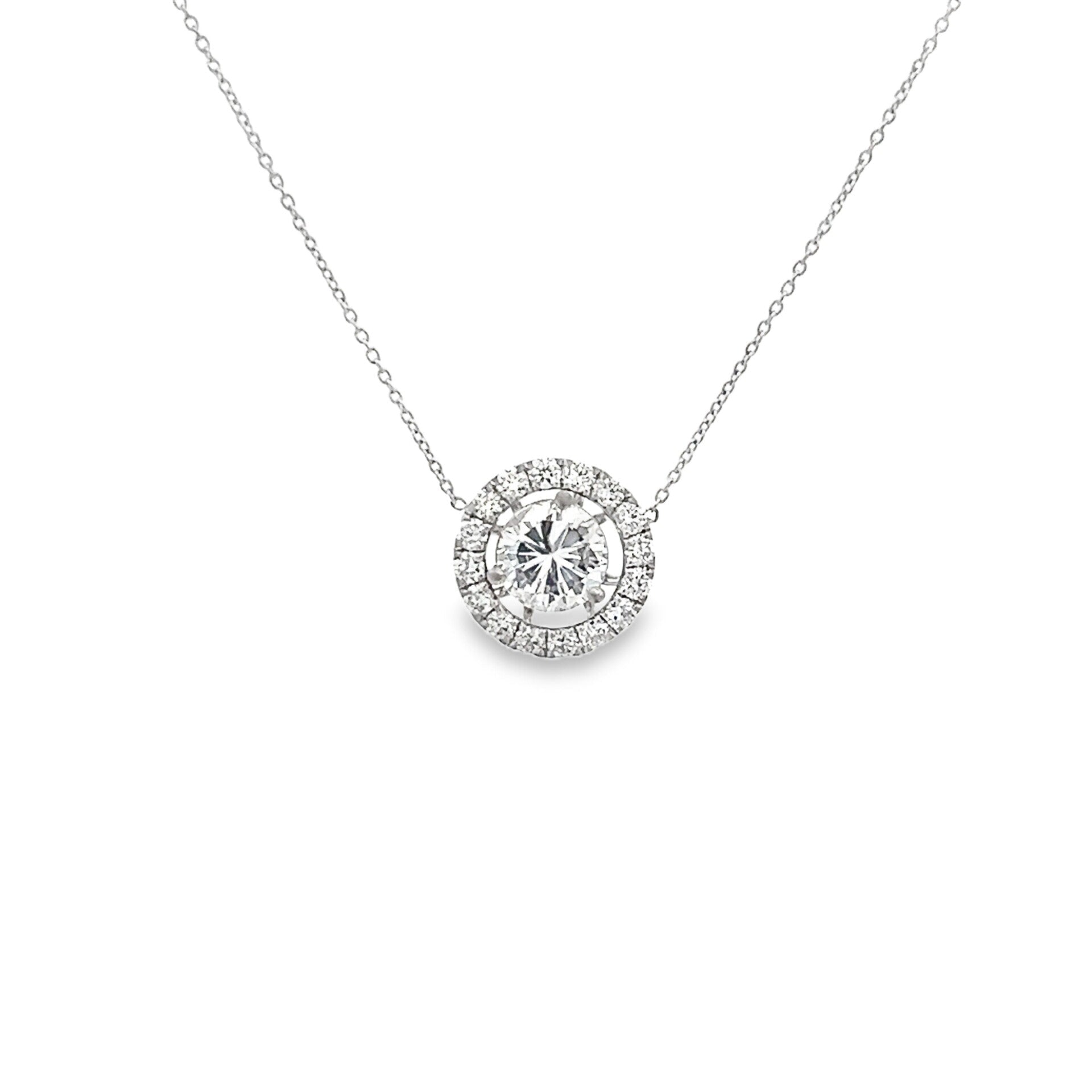 Vardy's Collection Round Diamond Halo Pendant Necklace in 18K White Gold (1.5ct)