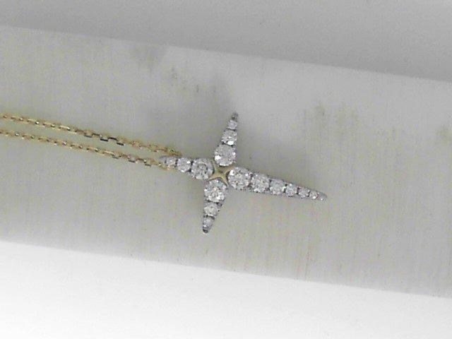 Vardy's Collection Round Diamond Two Tone Cross Pendant Necklace in 14K Yellow and White Gold (0.38ctw)
