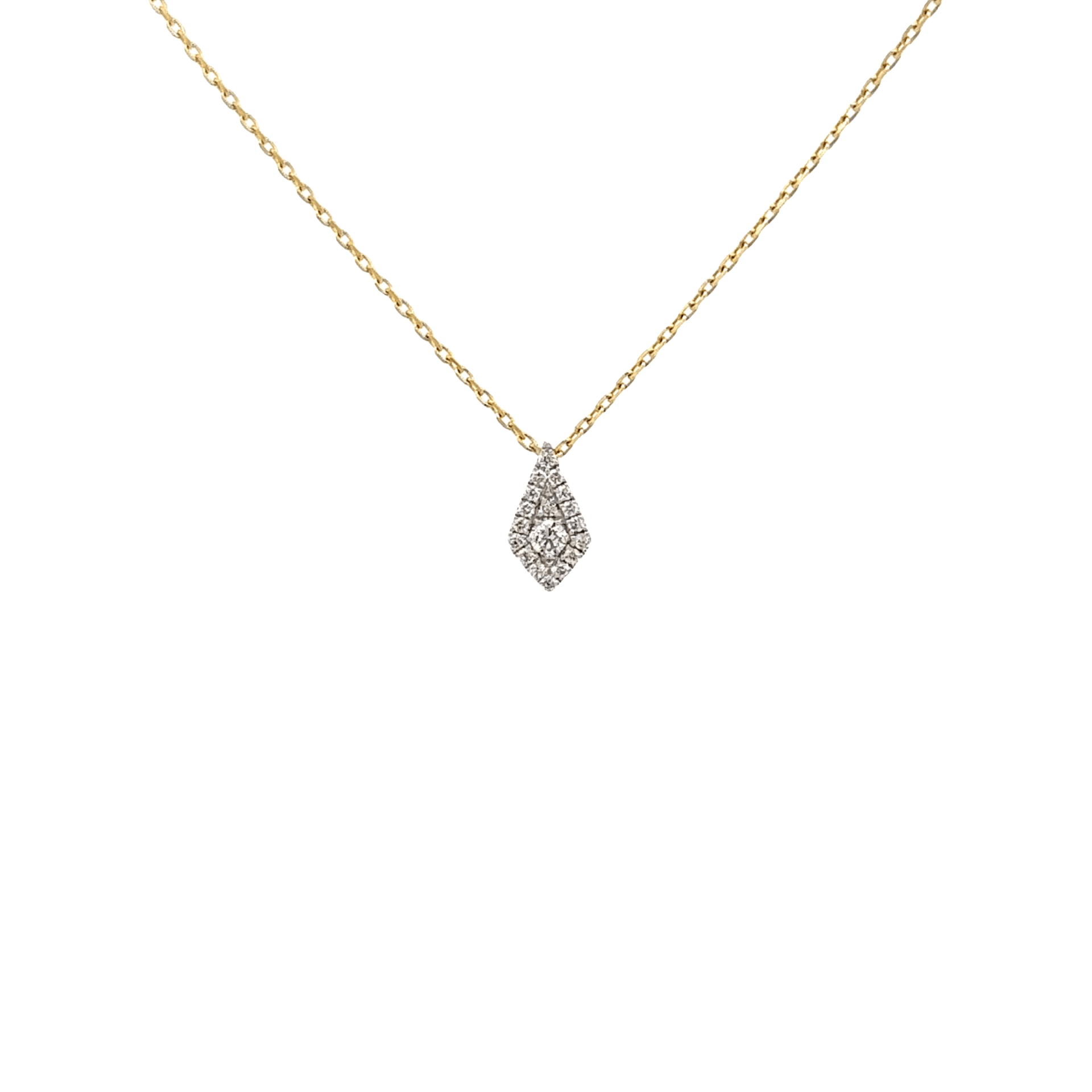 Vardy's Collection Round Diamond Two Tone Drop Pendant Necklace in 14K Yellow and White Gold (0.14ct)