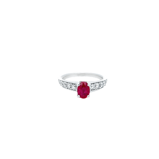 Vardy's Collection Round Diamonds and Oval Ruby Fashion Ring in Platinum (1.53ct)
