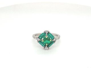 Vardy's Collection Round Emerald and Baguette Emerald Cluster Fashion Ring in 18K White and Yellow Gold (1.82tw)