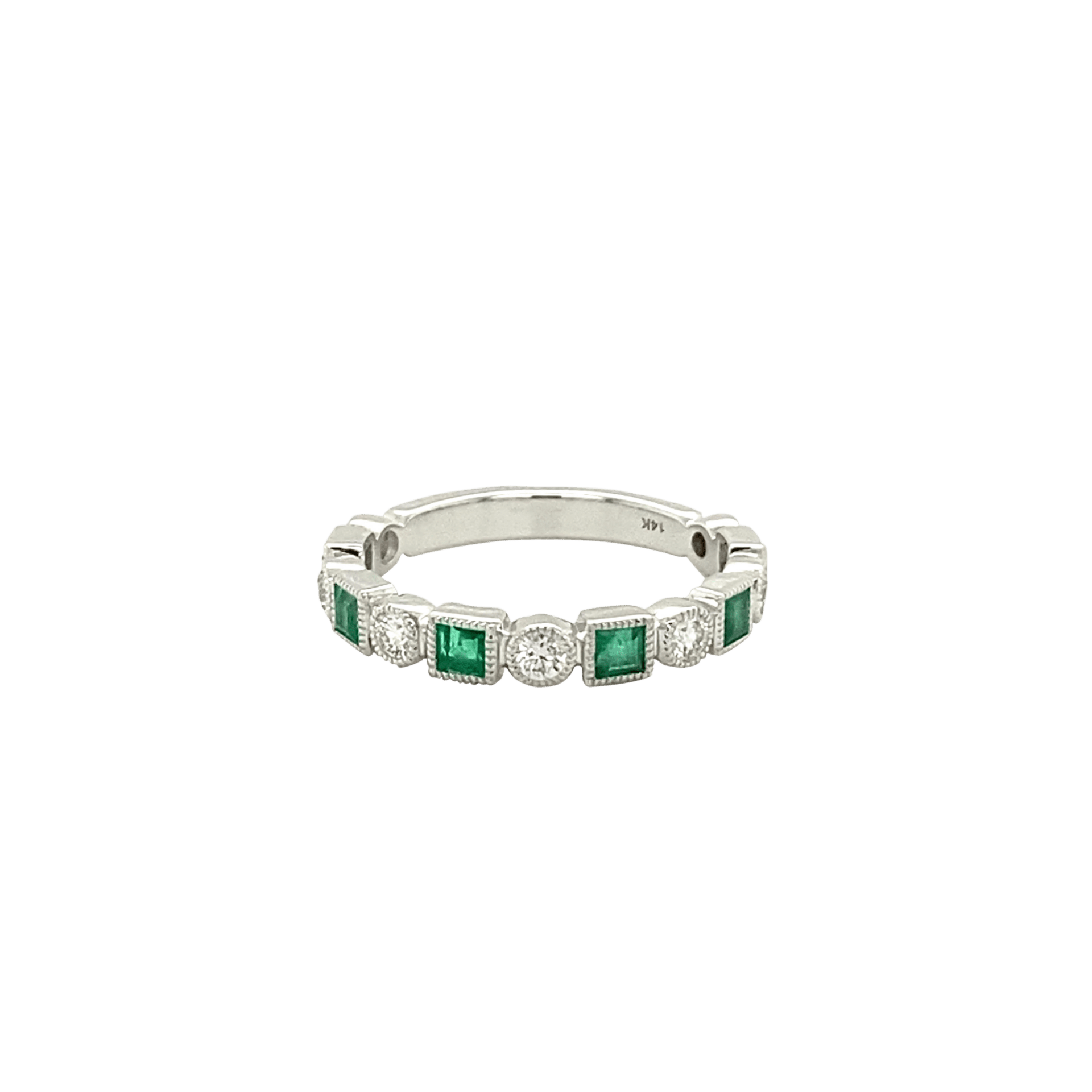 Vardy's Collection Round Emerald and Diamond Antique Fashion Ring in 14K White Gold (0.92ct)