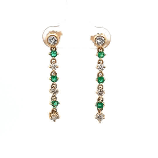 Vardy's Collection Round Emerald and Diamond Drop Earrings in 14K Yellow Gold and Platinum (1.33ctw)