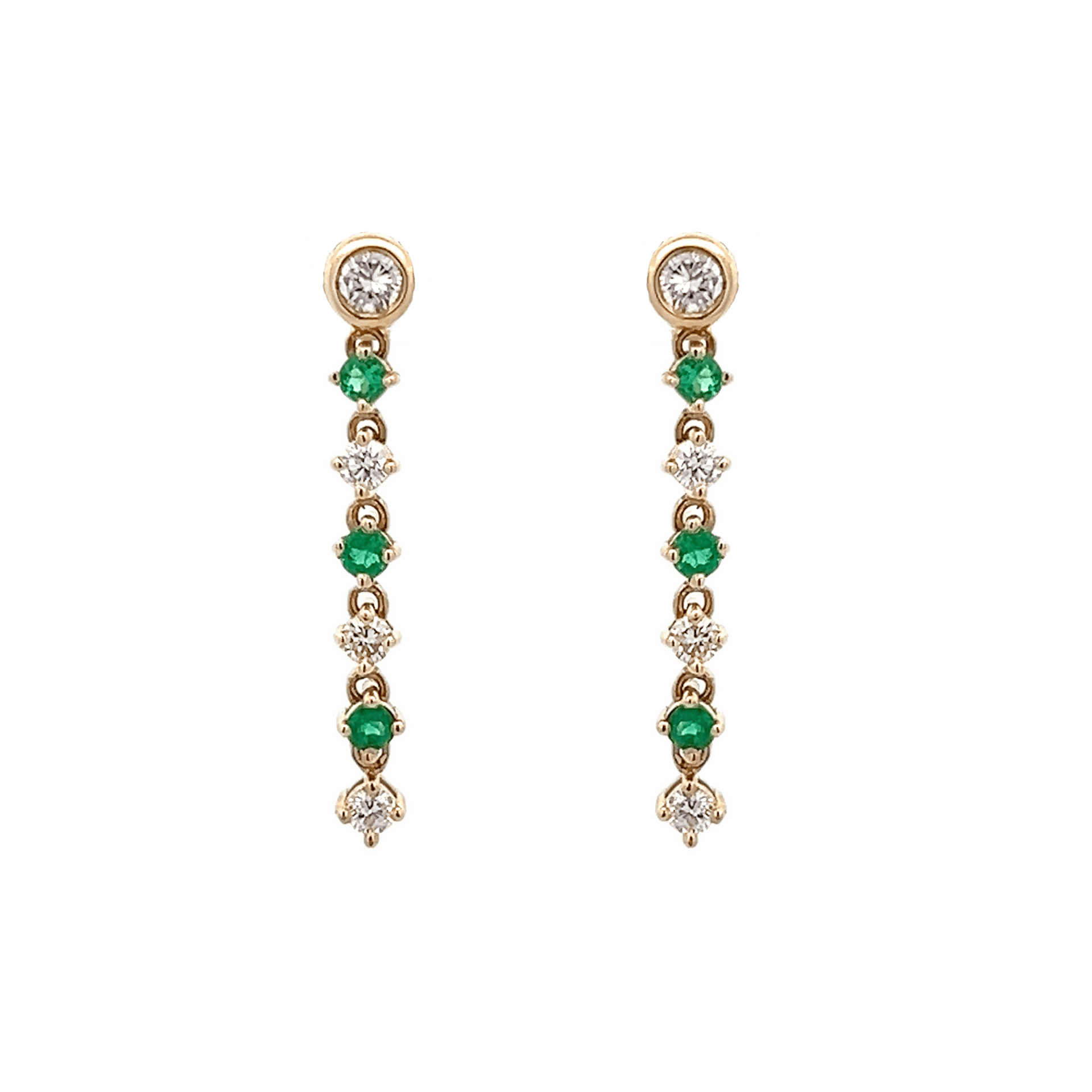 Vardy's Collection Round Emerald and Diamond Drop Earrings in 14K Yellow Gold and Platinum (1.33ctw)
