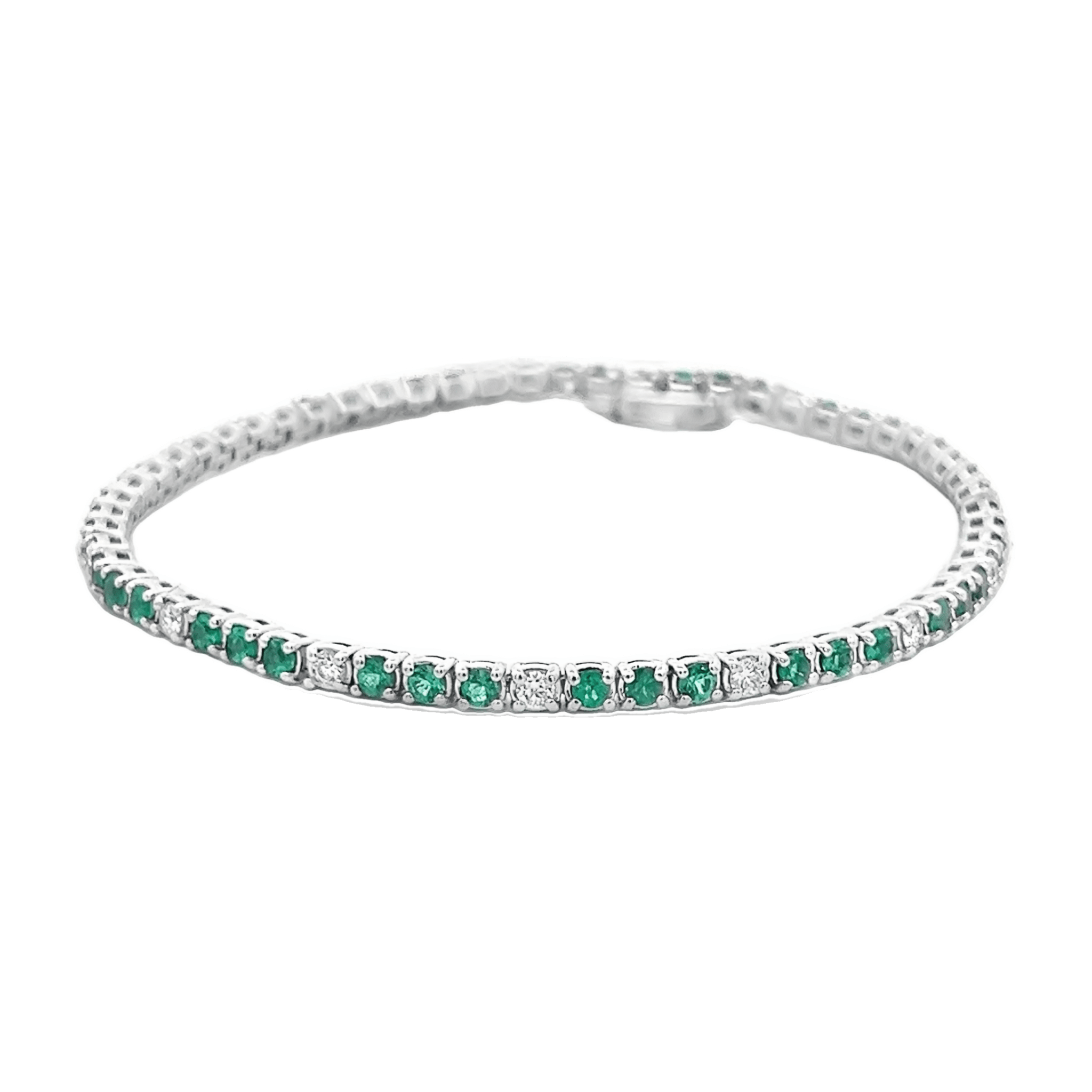 Vardy's Collection Round Emerald and Diamond Tennis Bracelet in 14K White Gold (2.34ct)