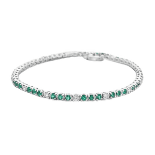 Vardy's Collection Round Emerald and Diamond Tennis Bracelet in 14K White Gold (2.34ct)