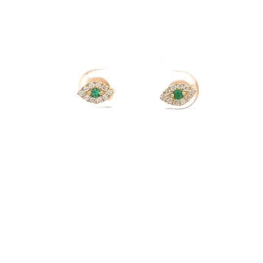 Vardy's Collection Round Emerald and Round Diamond Stud Earrings in 18K Yellow Gold (0.18ctw)