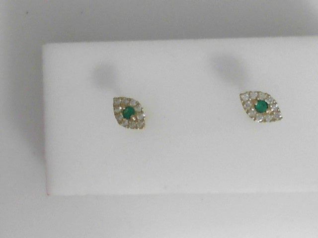 Vardy's Collection Round Emerald and Round Diamond Stud Earrings in 18K Yellow Gold (0.18ctw)