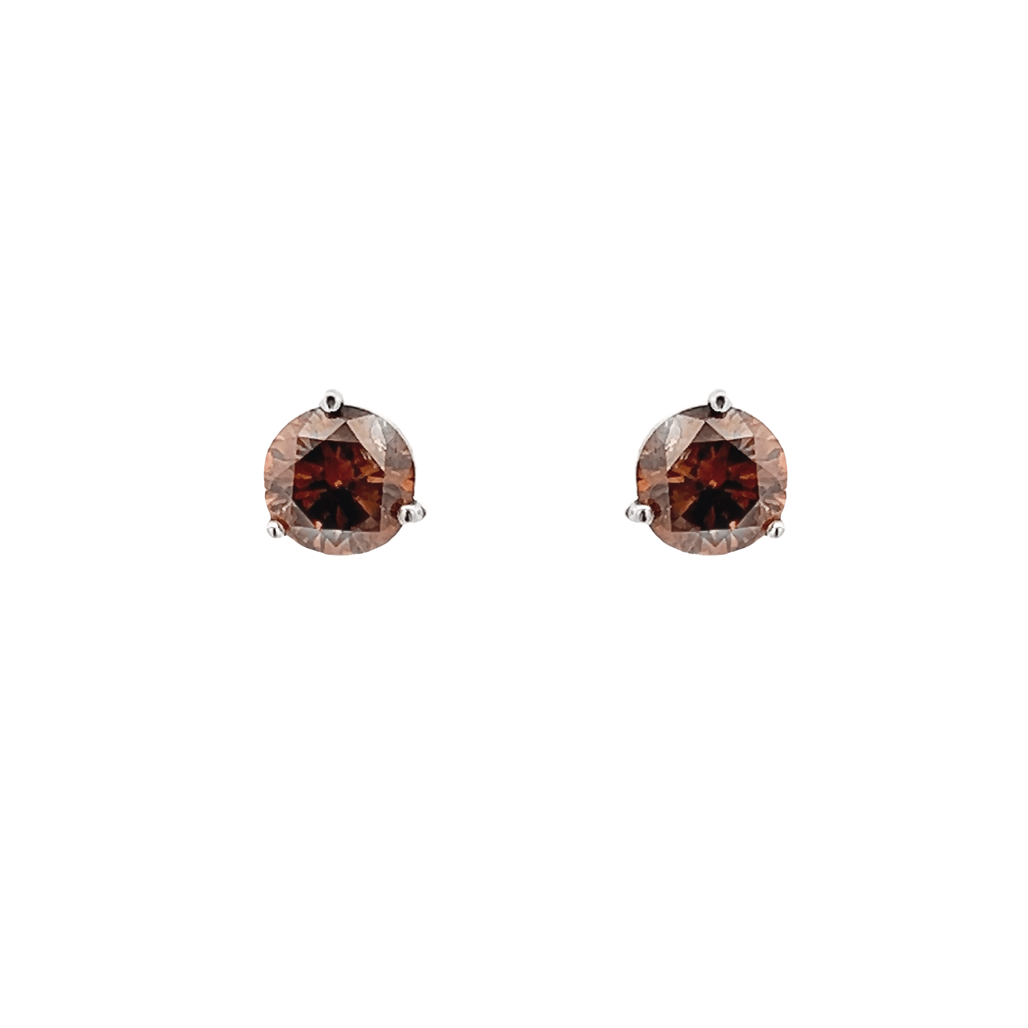 Vardy's Collection Round I1 Cognac Diamond Stud Earrings in 14K White Gold (2.39tcw)
