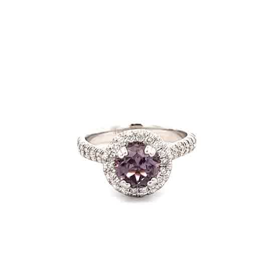 Vardy's Collection Round Purple Sapphire and Hearts on Fire Diamond Halo Fashion Ring in 14K White Gold (1.71ctw)