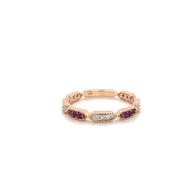 Vardy's Collection Round Ruby and Diamond Antique Fashion Ring in 14K Rose Gold (0.20ctw)