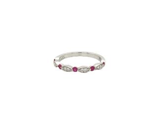 Vardy's Collection Round Ruby and Diamond Contemporary Fashion Ring in 14K White Gold (0.25ct)