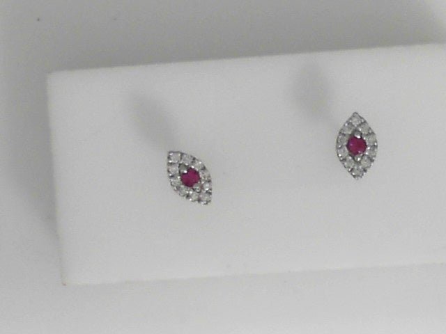 Vardy's Collection Round Ruby and Diamond Stud Earrings in 18K White Gold (0.2ctw)