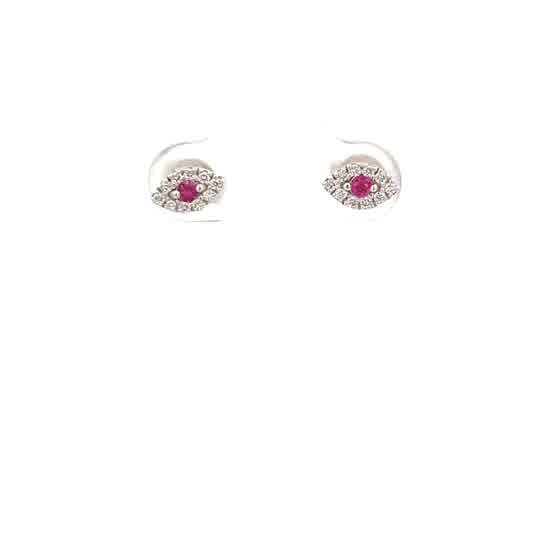 Vardy's Collection Round Ruby and Diamond Stud Earrings in 18K White Gold (0.2ctw)