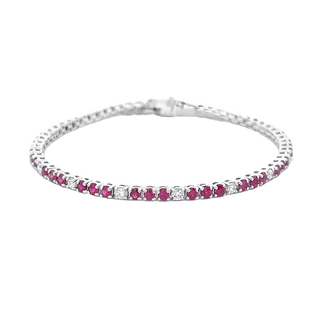 Vardy's Collection Round Ruby and Diamond Tennis Bracelet in 14K White Gold (3.75ctw)