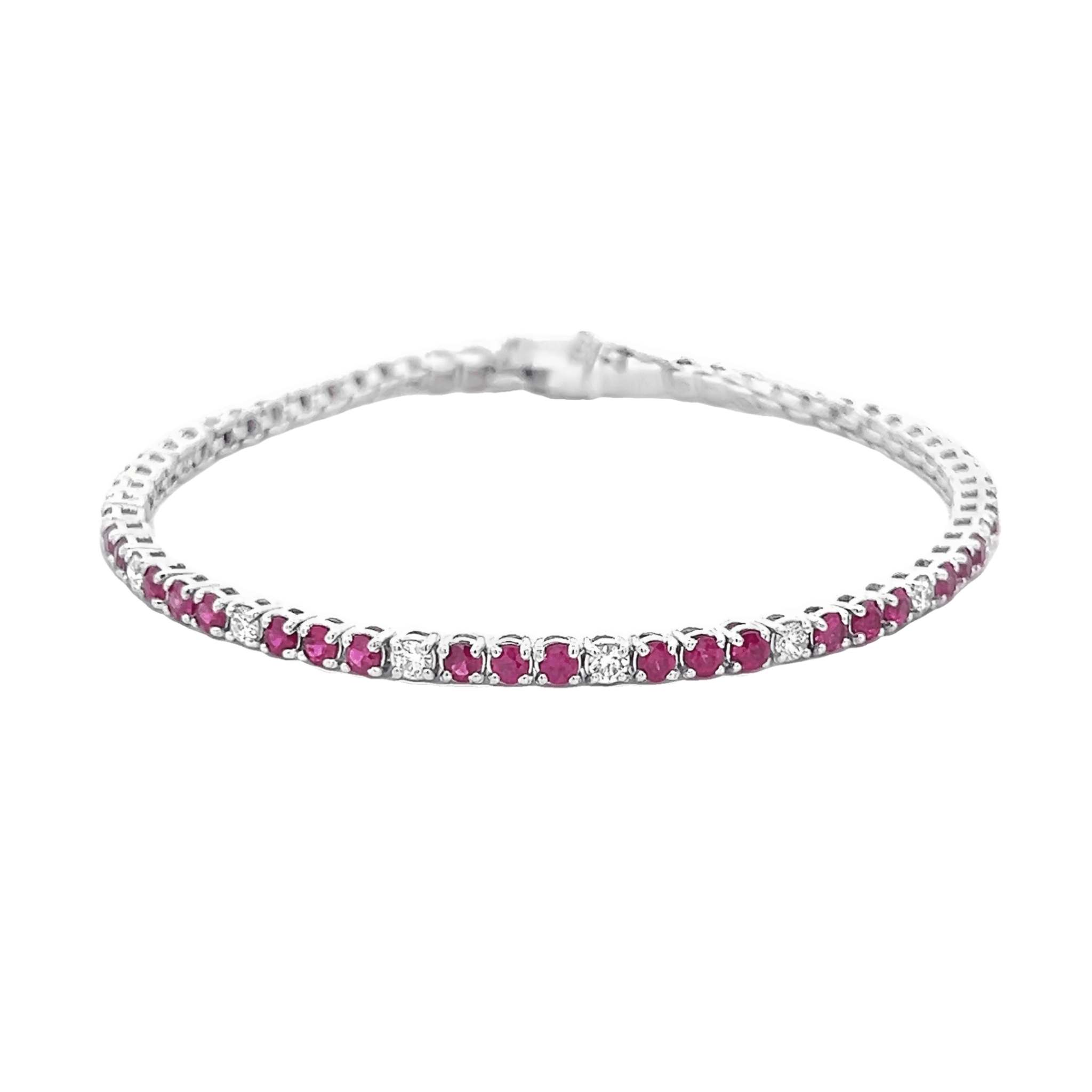 Vardy's Collection Round Ruby and Diamond Tennis Bracelet in 14K White Gold (3.75ctw)