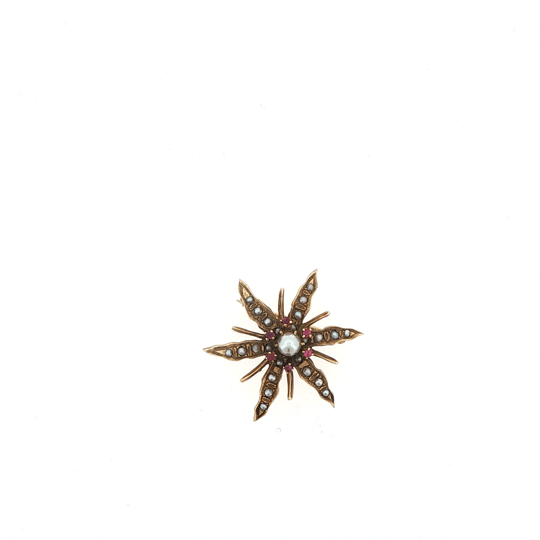 Vardy's Collection Round Ruby and Pearl Pin in 14K Yellow Gold