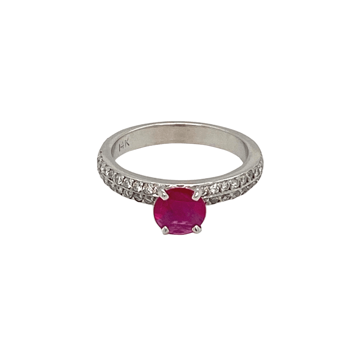 Vardy's Collection Round Ruby and Round Diamond Fashion Ring in 14K White Gold (1.04ct)