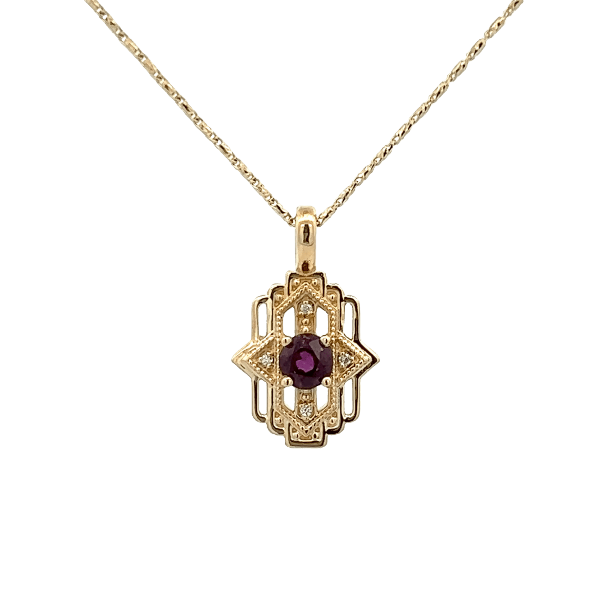 Vardy's Collection Round Ruby and Round Diamond Menorah Pendant Necklace in 14K Yellow Gold (0.22ct)