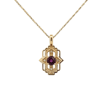 Vardy's Collection Round Ruby and Round Diamond Menorah Pendant Necklace in 14K Yellow Gold (0.22ct)
