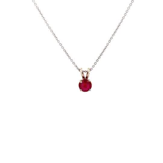 Vardy's Collection Round Ruby Rabbit Ear Pendant Necklace in 14K White Gold (0.50ct)