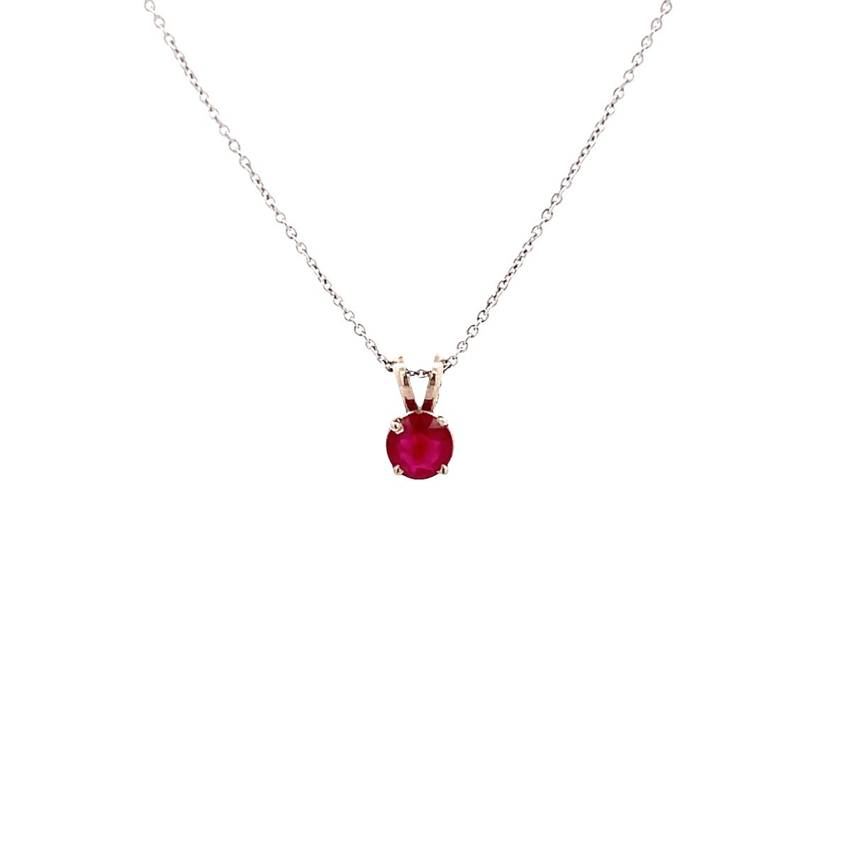 Vardy's Collection Round Ruby Rabbit Ear Pendant Necklace in 14K White Gold (0.50ct)