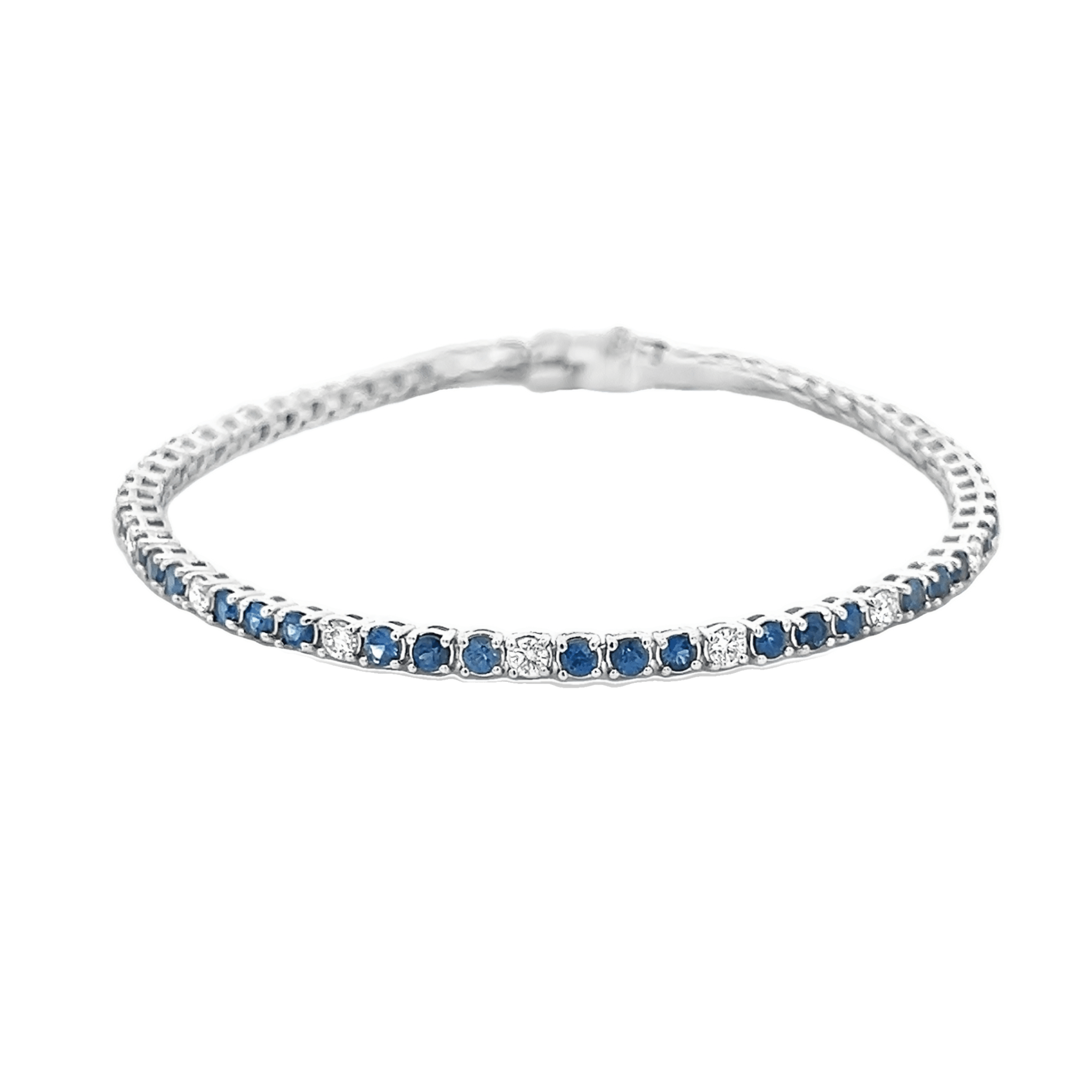 Vardy's Collection Round Sapphire and Diamond Tennis Bracelet in 14K White Gold (3.57ct)