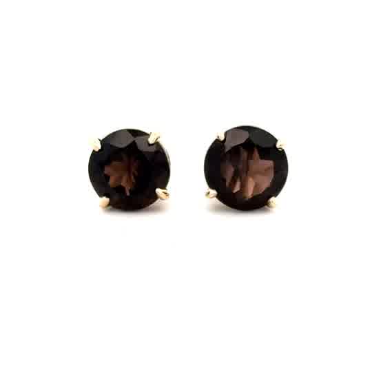 Vardy's Collection Round Smokey Quartz Stud Earrings in 14K Yellow Gold (3.50ctw)