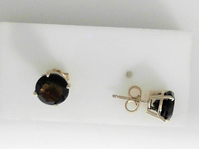 Vardy's Collection Round Smokey Quartz Stud Earrings in 14K Yellow Gold (3.50ctw)