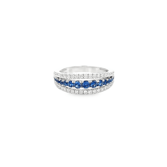Vardy's Collection Sapphire and Diamond Prong Ring in 14K White Gold (0.9ct)