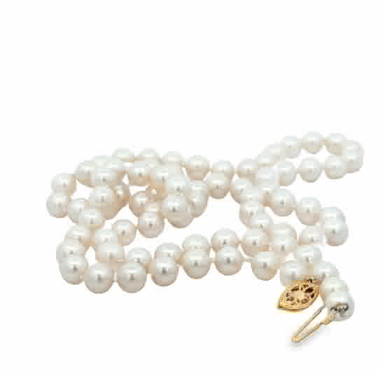 Vardy's Collection Single Strand Pearl Necklace with 83 Cultured White Pearls in 14K Yellow Gold