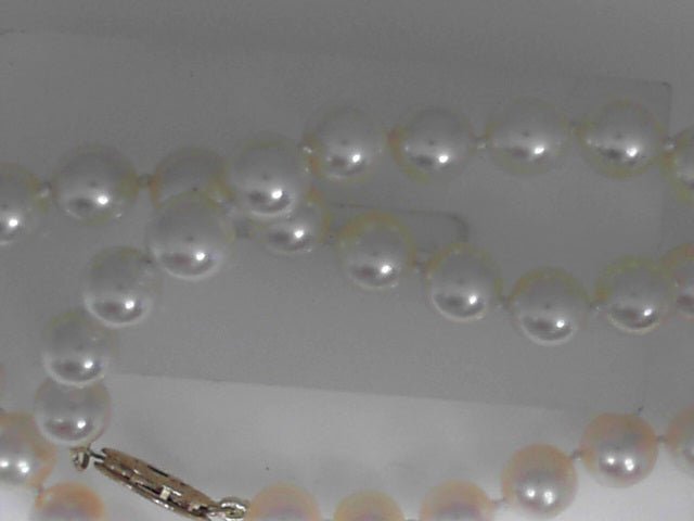 Vardy's Collection Single Strand Pearl Necklace with 83 Cultured White Pearls in 14K Yellow Gold