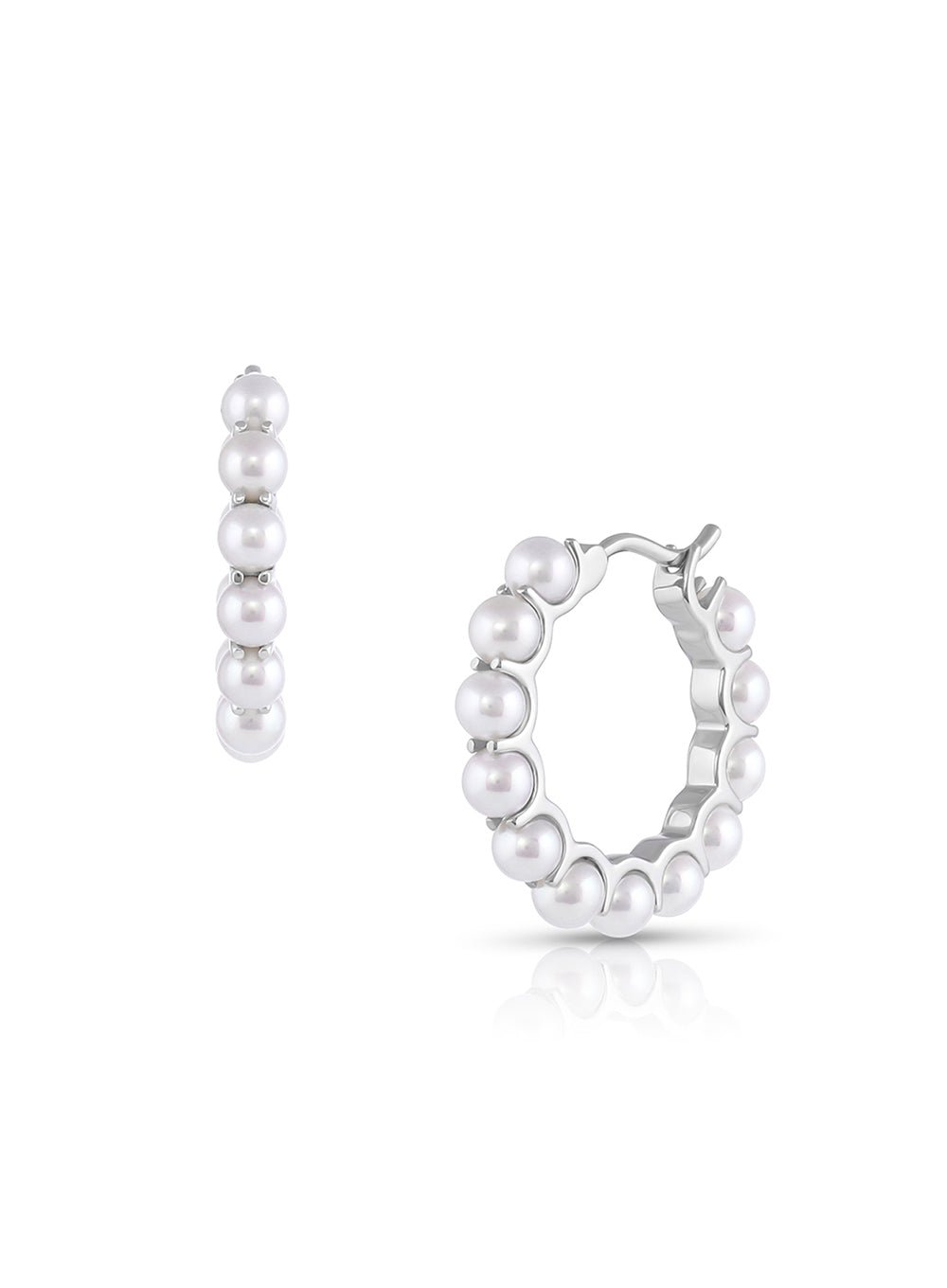 Vardy's Collection Small Hoop Earrings with Cultured Pearls in 14K White Gold