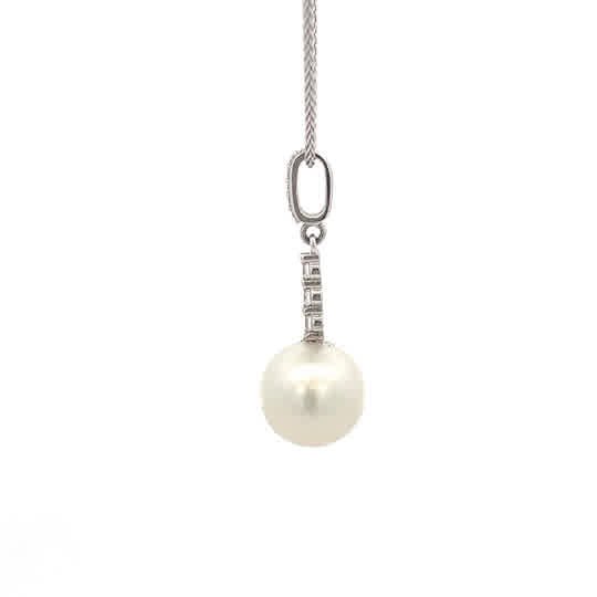 Vardy's Collection South Sea Pink Excellent Pearl and Round Diamond Drop Pendant in 14K White Gold (11.15ct)