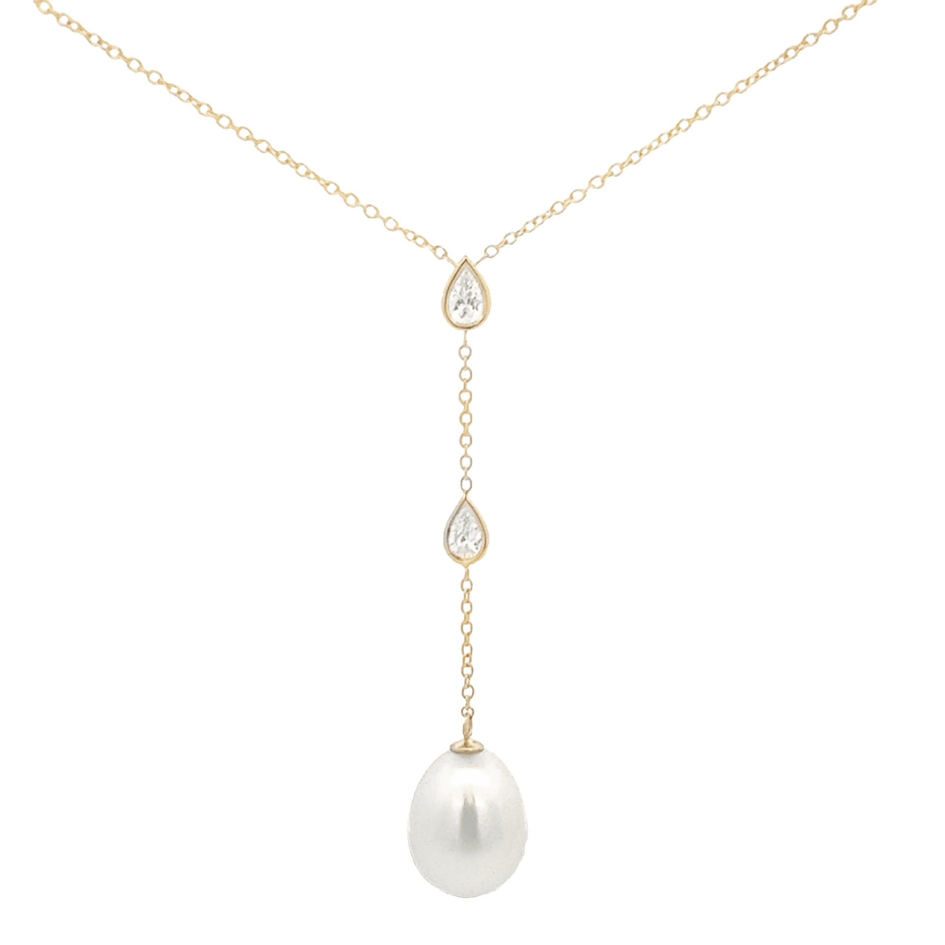 Vardy's Collection South Sea Pink Pearl and Pear Shape Diamond Drop Pendant in 14K Yellow Gold (0.27ct)