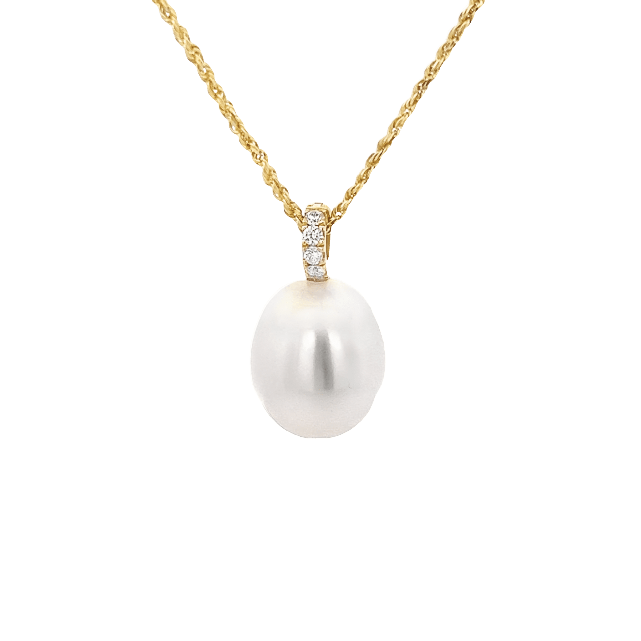 Vardy's Collection South Sea White Pearl Pendant Necklace with Round Diamonds in 14K Yellow Gold (0.07ct)