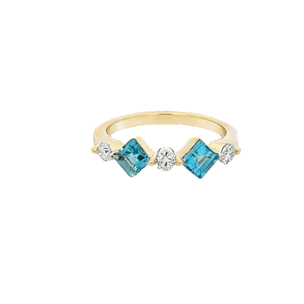 Vardy's Collection Square Cushion Blue Topaz and Round Diamond Geometric Fashion Ring in 14K Yellow Gold (1.25ct)