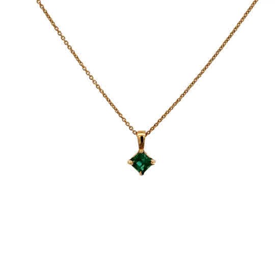 Vardy's Collection Square Cushion Emerald Drop Pendant Necklace in 14K Yellow Gold (0.33ct)