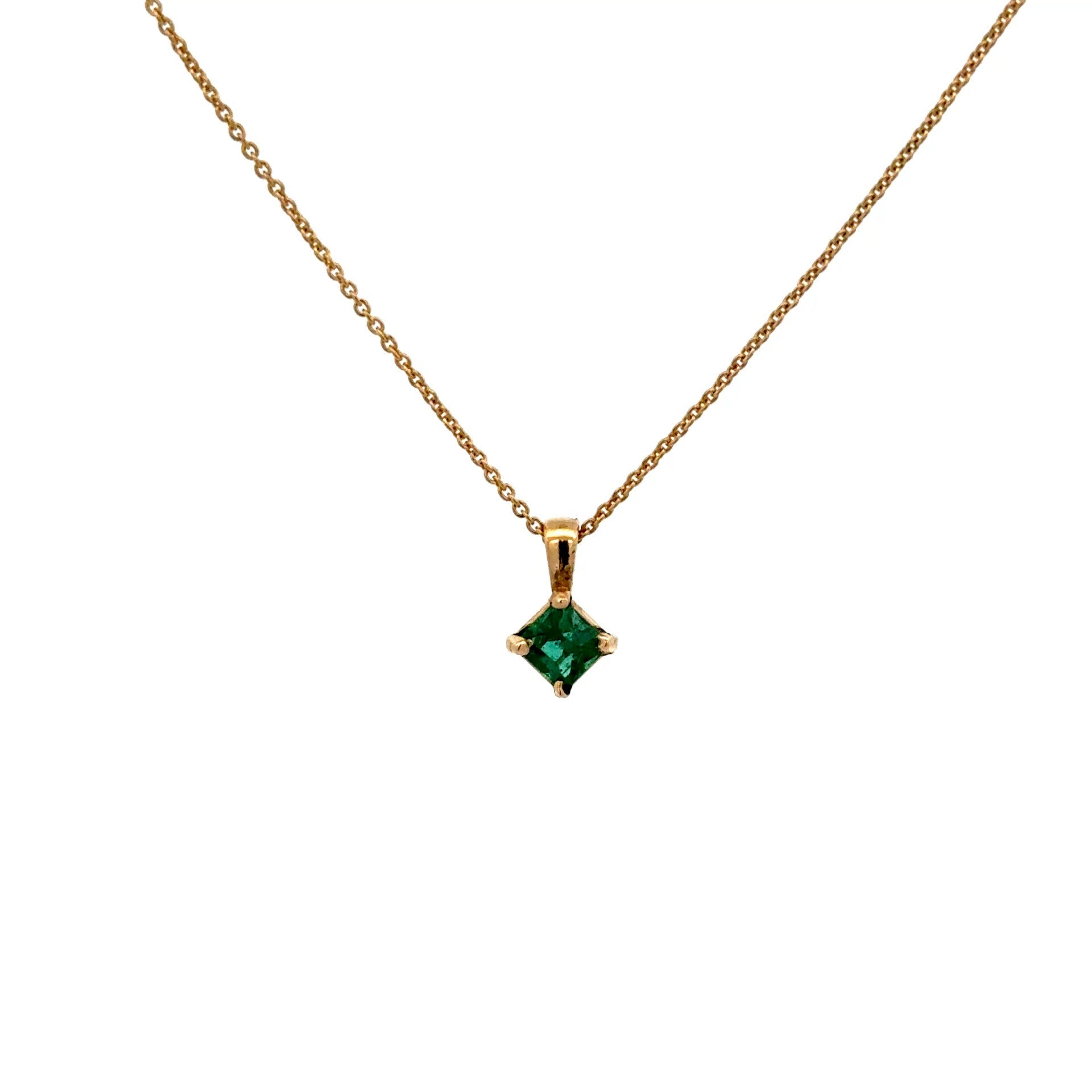 Vardy's Collection Square Cushion Emerald Drop Pendant Necklace in 14K Yellow Gold (0.33ct)