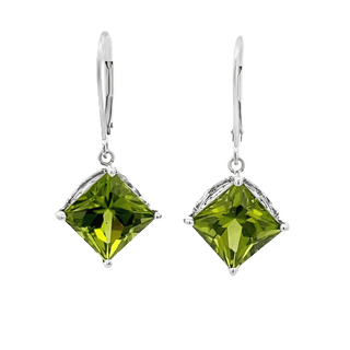 Vardy's Collection Square Cushion Peridot Drop Earrings in 14K White Gold (8.45ctw)