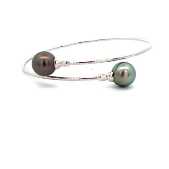 Vardy's Collection Tahitian Peacock Pearl Bangle Bracelet in 18K White Gold